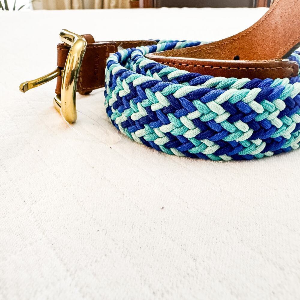 J. Crew Blue Colorful Braided Belt Brass Buckled Leather Tab Size M - Picture 5 of 5